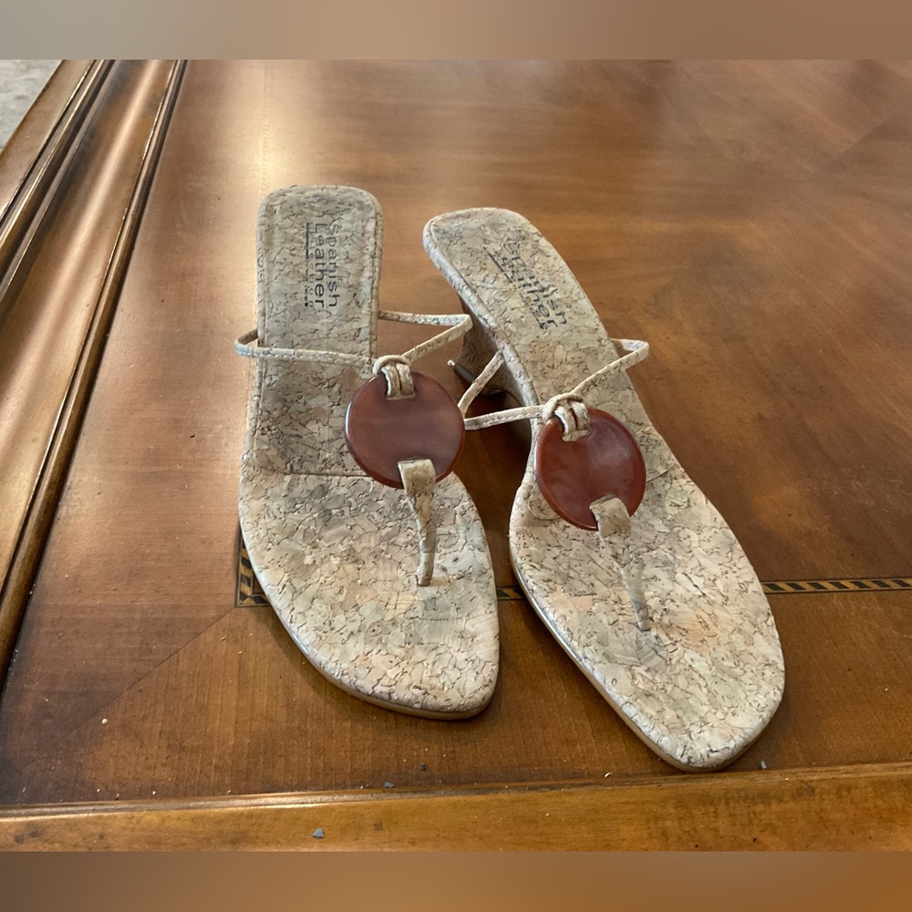 Cork Thong Sandals with Brown Accent - Women